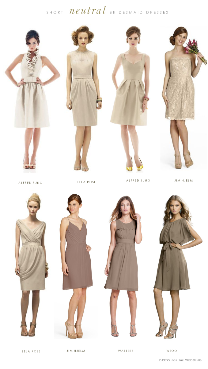 Short neutral bridesmaid dresses in champagne and </a< srcset=