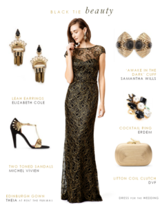 Gold Accessories For Black Dress 2026.Black and Gold Lace Evening Gown