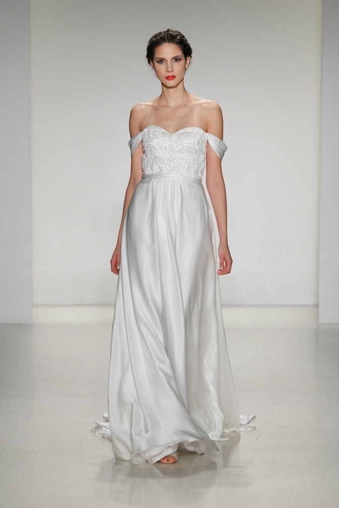 Giovanna wedding gown with off the shoulder straps by Kelly Faetanini