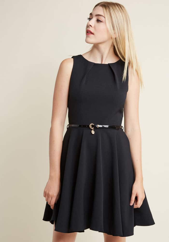 Inexpensive Fit and flare black dress with pockets