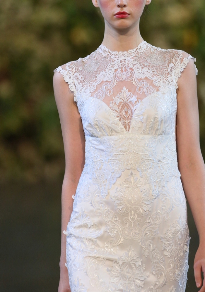 Jophiel lace wedding dress by Claire Pettibone neckline detail