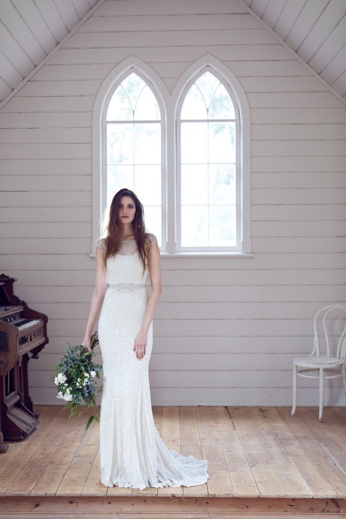 KWH Wedding Dresses Harriet wedding gown a sequin wedding dress with cap sleeves by Karen Willis Holmes Designer Wedding Gowns