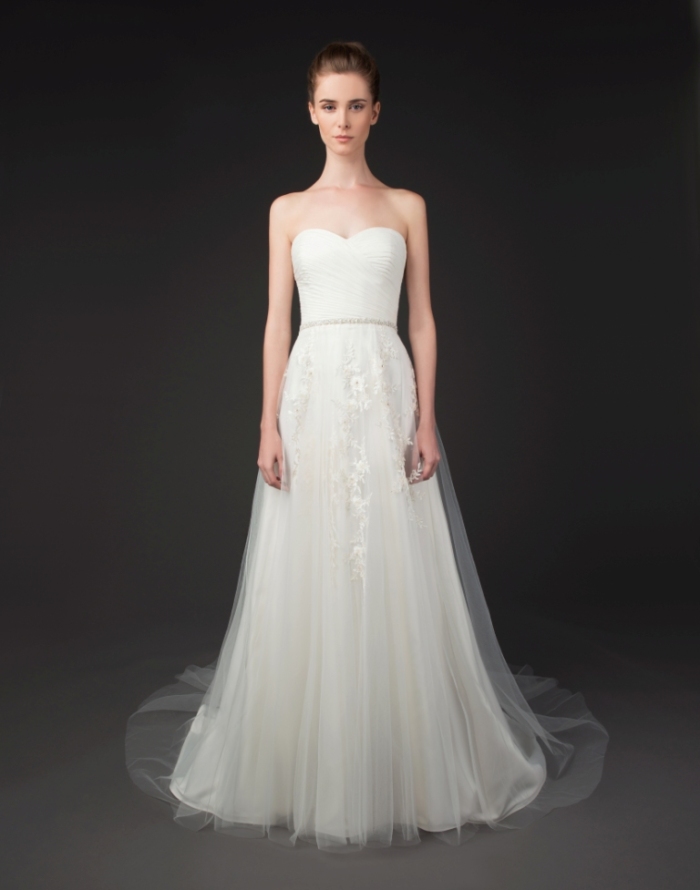 Valerie strapless wedding dress with sheer overlay