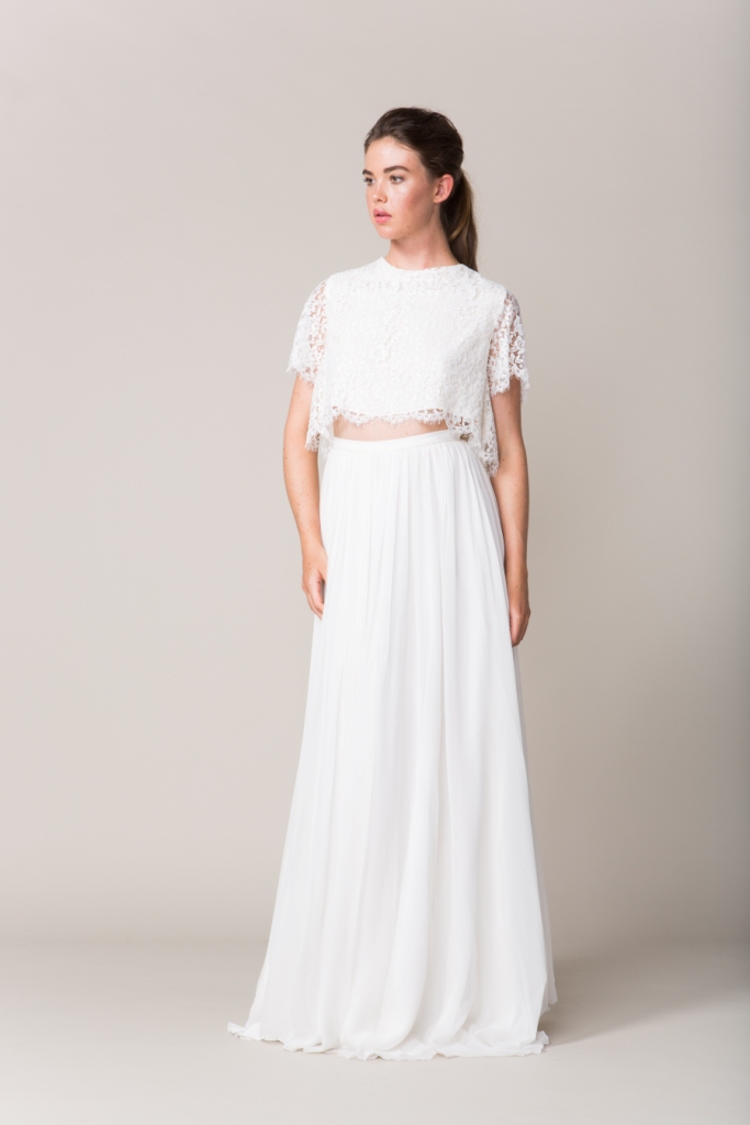 'Delancey' crop lace top with, 'Watts' skirt by Sarah Seven