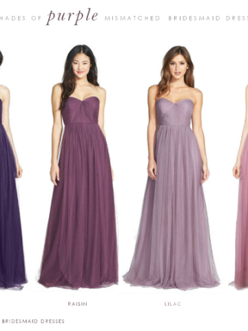 Ideas for how to mismatch purple bridesmaid dresses
