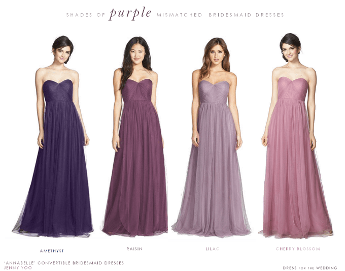 mismatched purple bridesmaid dresses