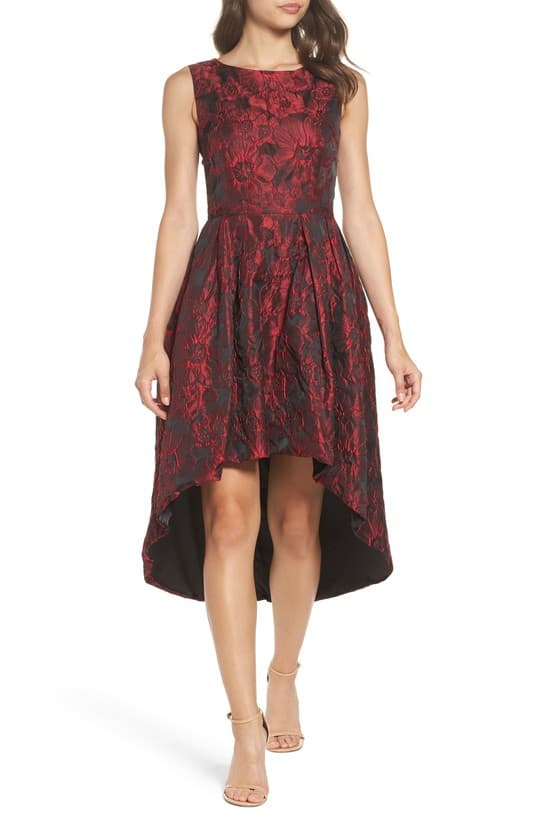 Red and black high low dress for the holidays