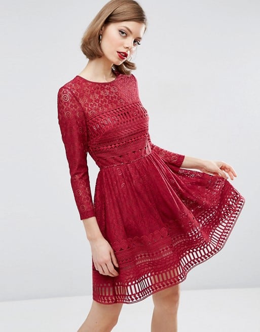 Red Lace Dress with Long Sleeves