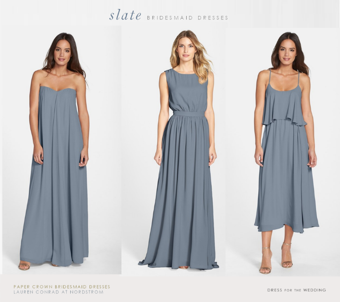 Slate gray blue mismatched bridesmaid dresses