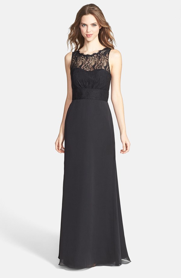 lace yoke black gown