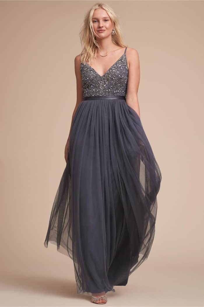 Gray Beaded Bridesmaid Dress