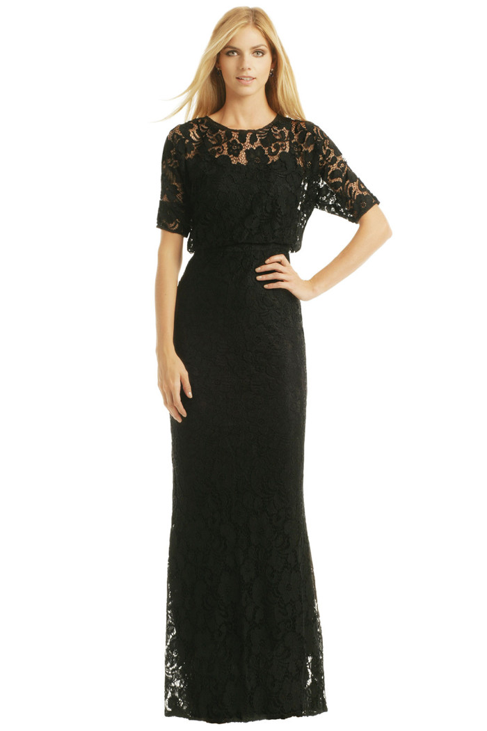 Black lace gown from Rent the Runway for the Mother of the Bride