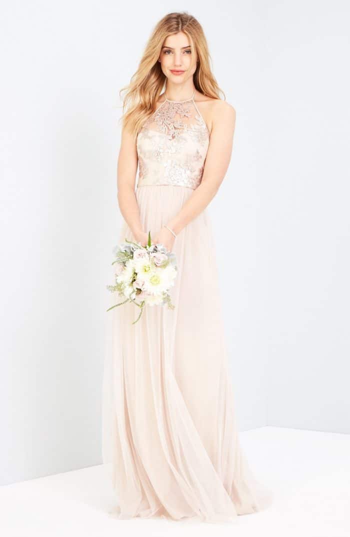 Soft blush neutral lace bridesmaid dresses