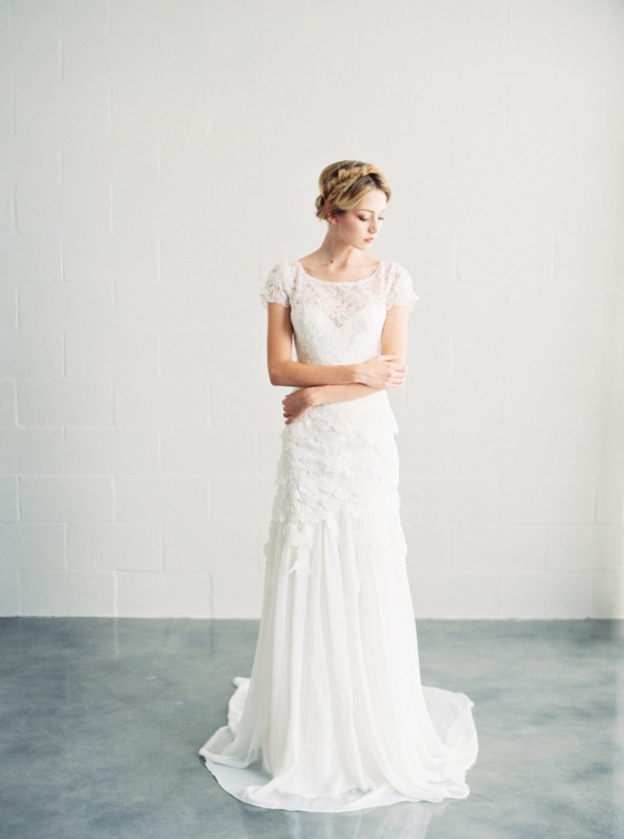 Alice lace wedding gown with short sleeves by Saint Isabel