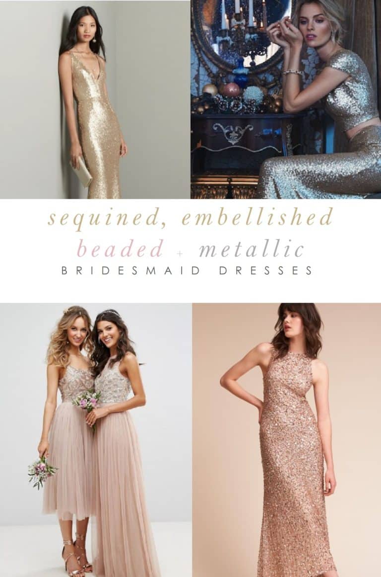 Beaded, Metallic, and Sequined Bridesmaid Dresses
