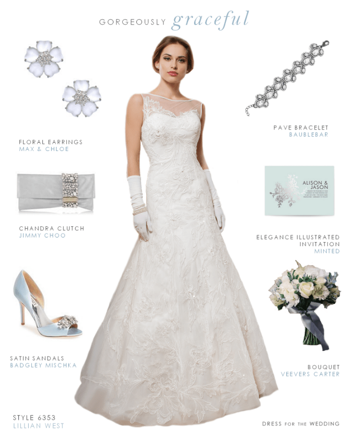 Sabrina neckline wedding dress by Lillian West