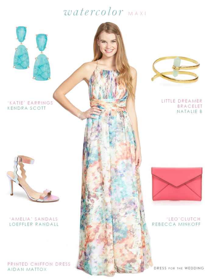 Maxi dress garden wedding guest outfit