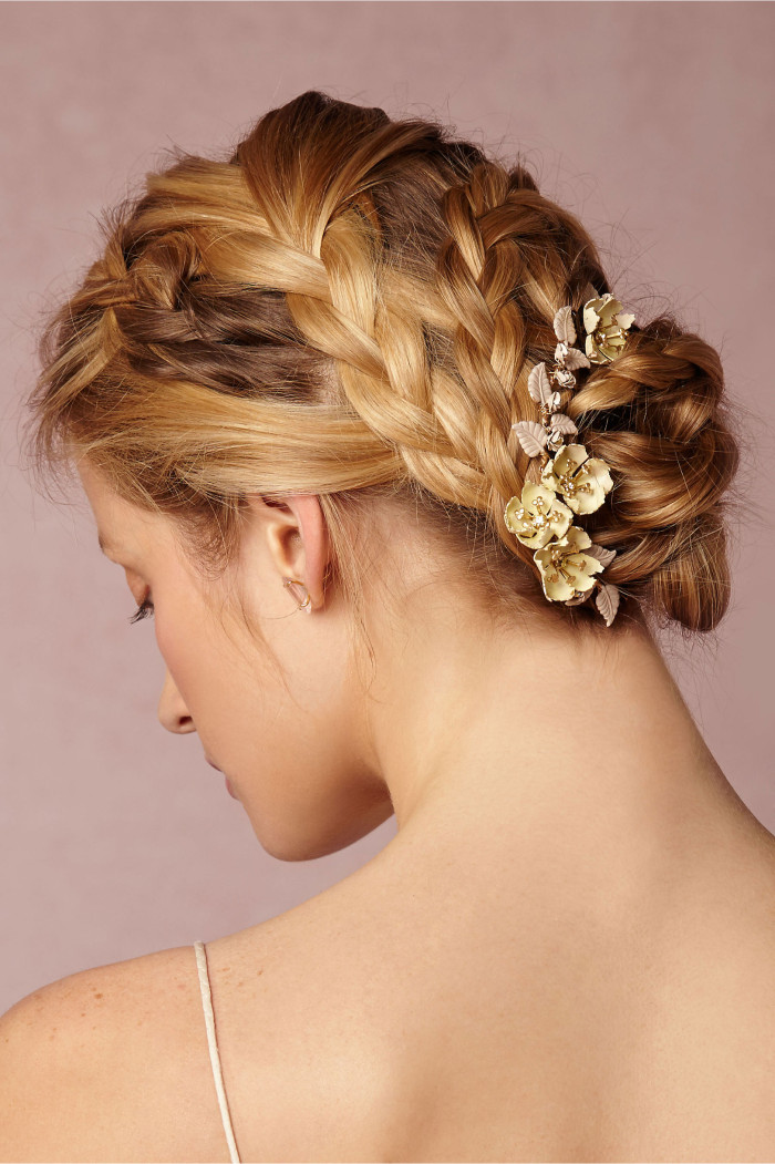 braided updo with golden hair accessory