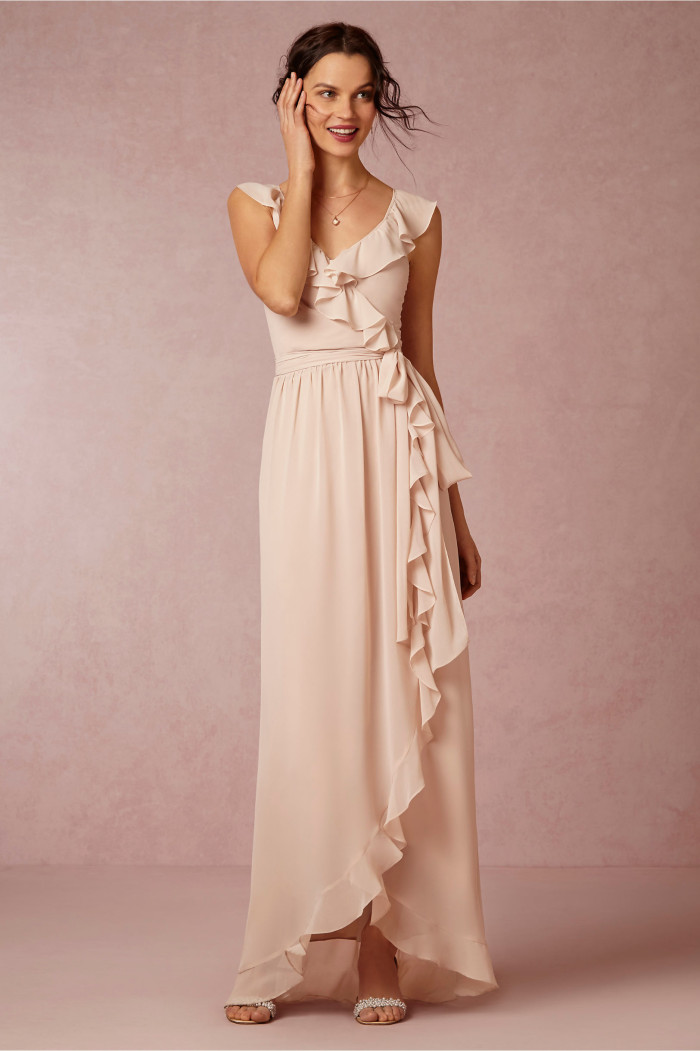 ruffled edge pink bridesmaid dress