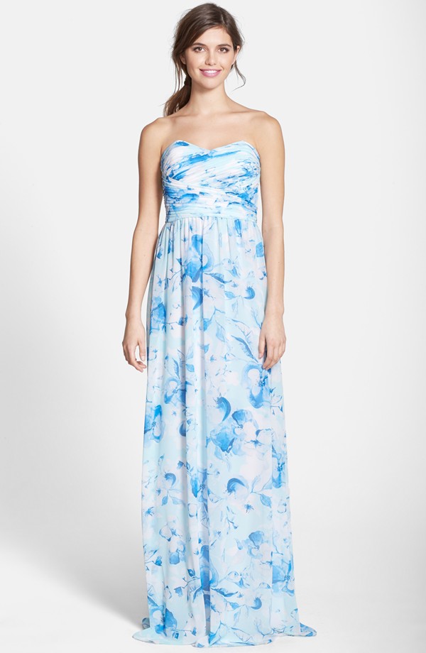 Blue floral bridesmaid dress