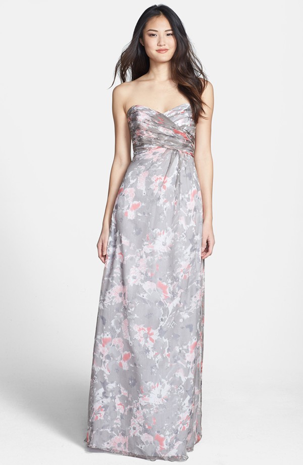 grey floral bridesmaid dress