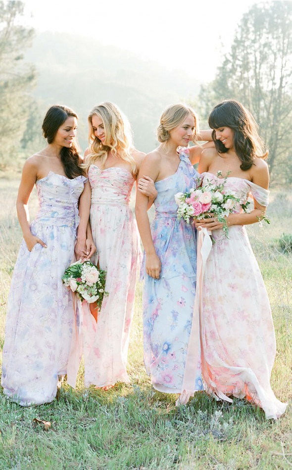 Floral mismatched bridesmaid dresses Plum Pretty Sugar