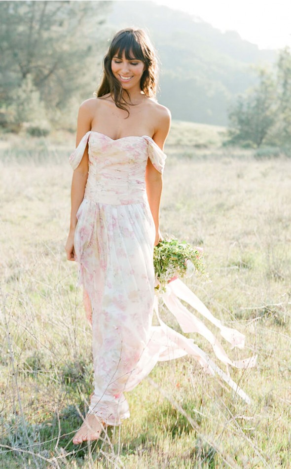 Off the shoulder floral bridesmaid dress