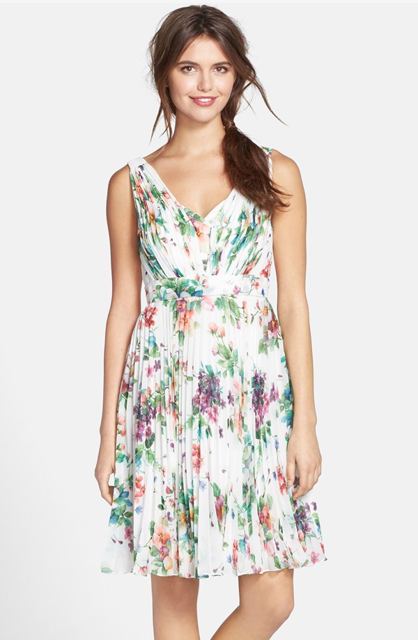 Pleated floral dress by Donna Morgan