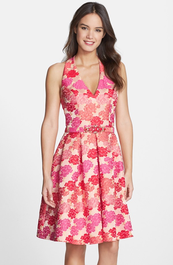 Red and pink floral dress