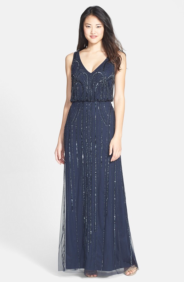 Beaded gown in navy blue