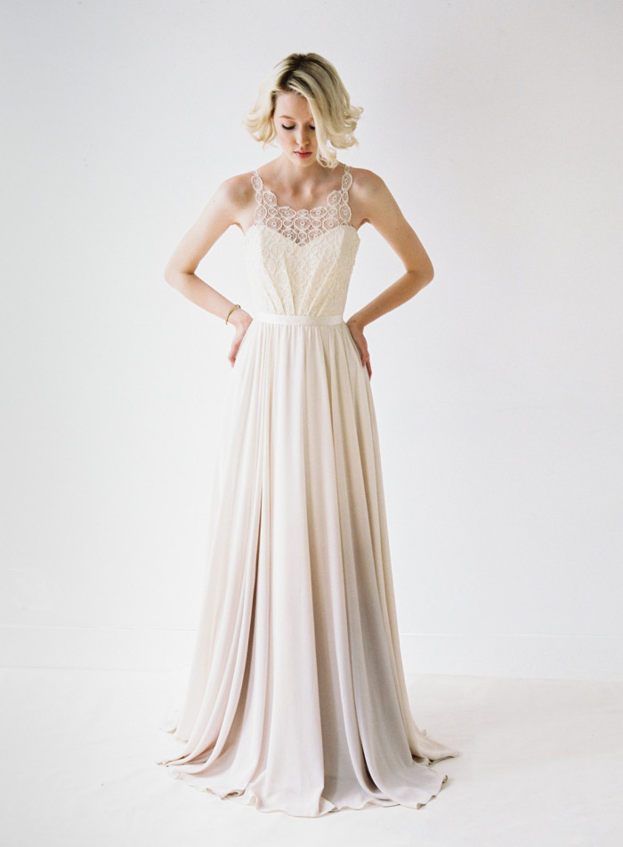Berkeley wedding dress with medallion lace by Truvelle