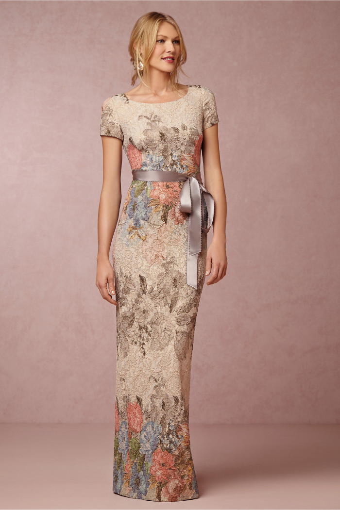 Floral mother of the bride dress with short sleeves