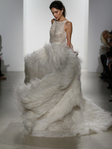 Kelly Faetanini Crop Top Feather Skirt Wedding Gown
