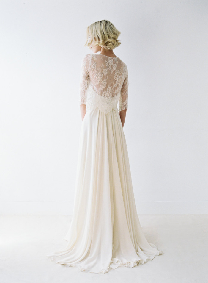 Lace back chiffon wedding dress