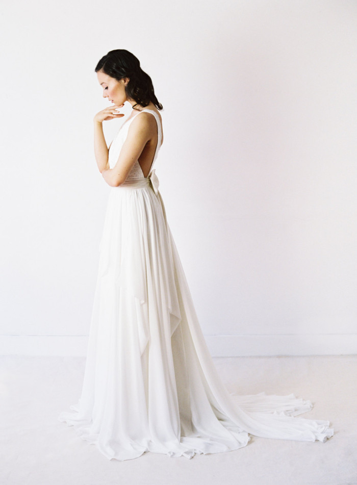 Michelle Backless lace and chiffon wedding dress by Truvelle