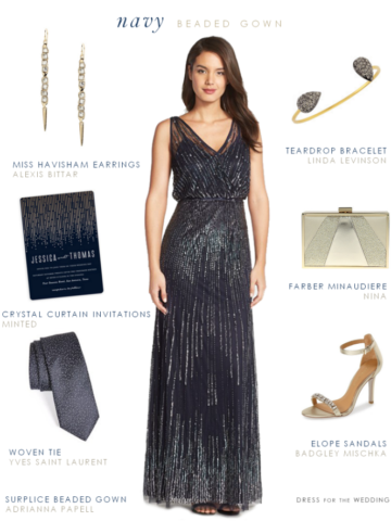 Navy blue beaded gown for a wedding