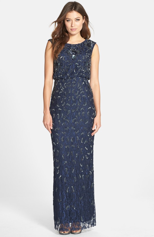 Navy blue lace beaded dress