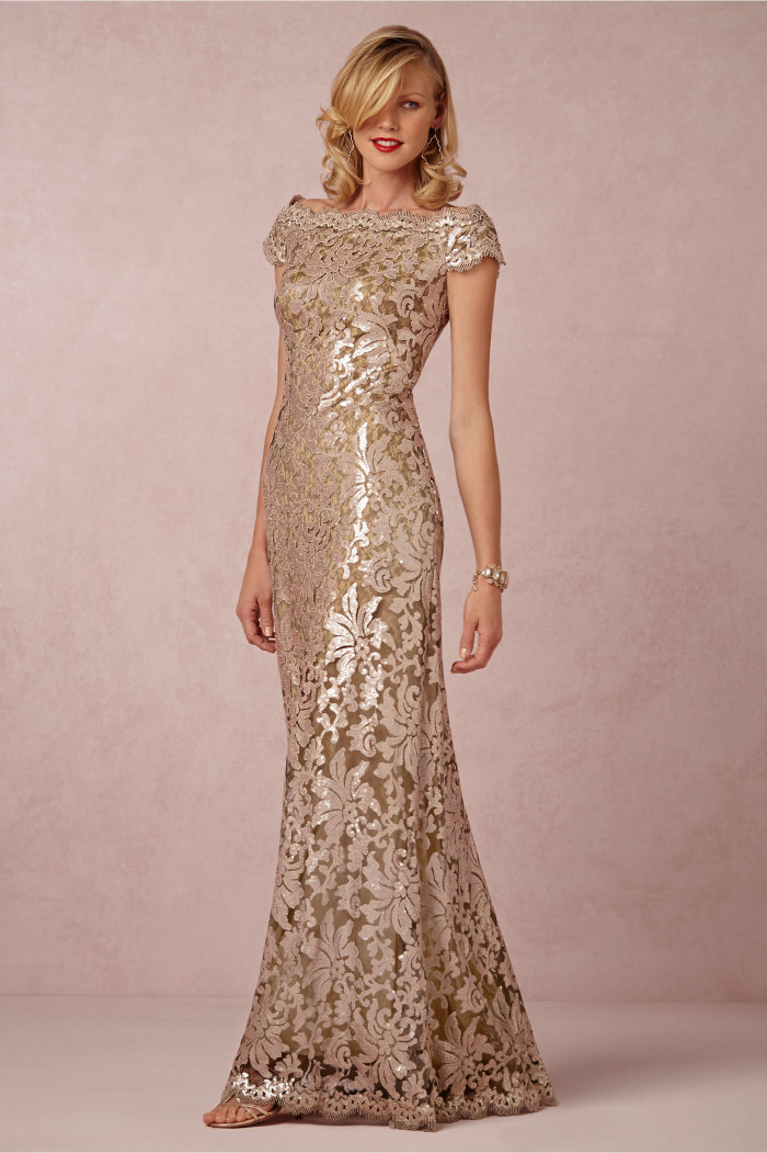 Odette Dress Gold Lace Mother of the Bride Dress with Cap Sleeves