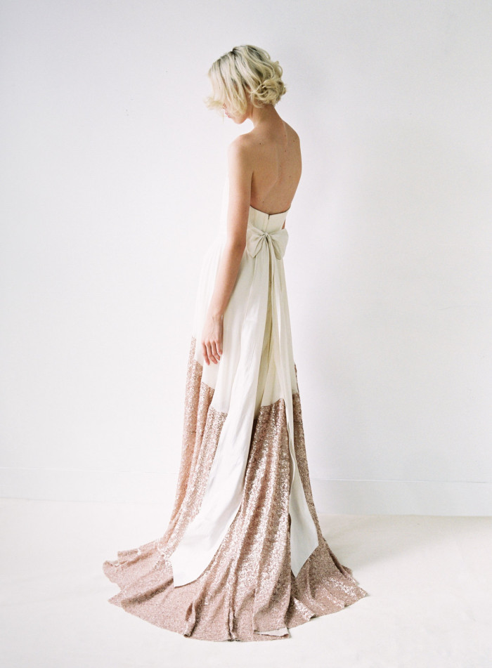 Rose gold sequin skirt wedding dress by Truvelle