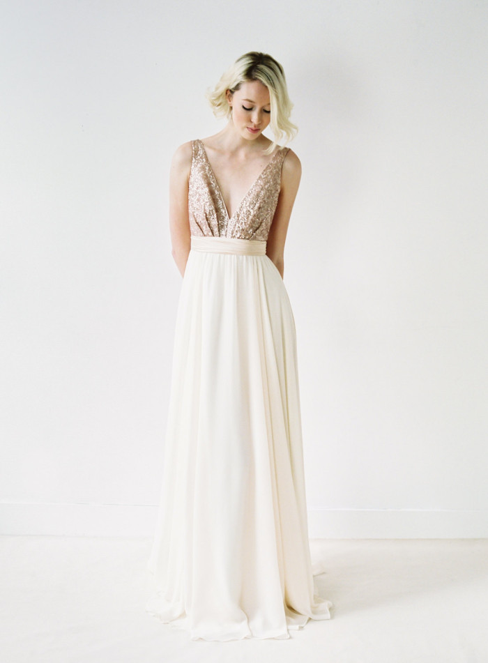 Rose gold sequin wedding dress by Truvelle