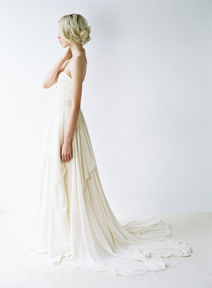 Truvelle draped chiffon strapless wedding dress