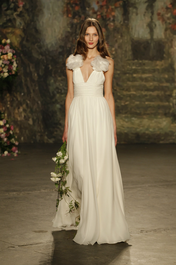 Wedding dress with organza flowers by Jenny Packham