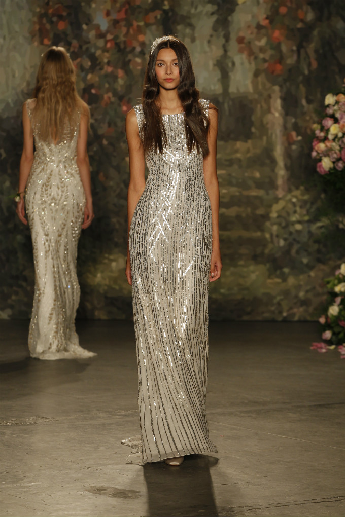 Silver sequin wedding dress for the Jenny Packham Bridal Collection 2016