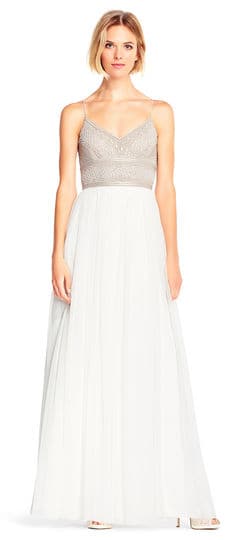 Beaded top tulle skirt simple white maxi dress for beach wedding