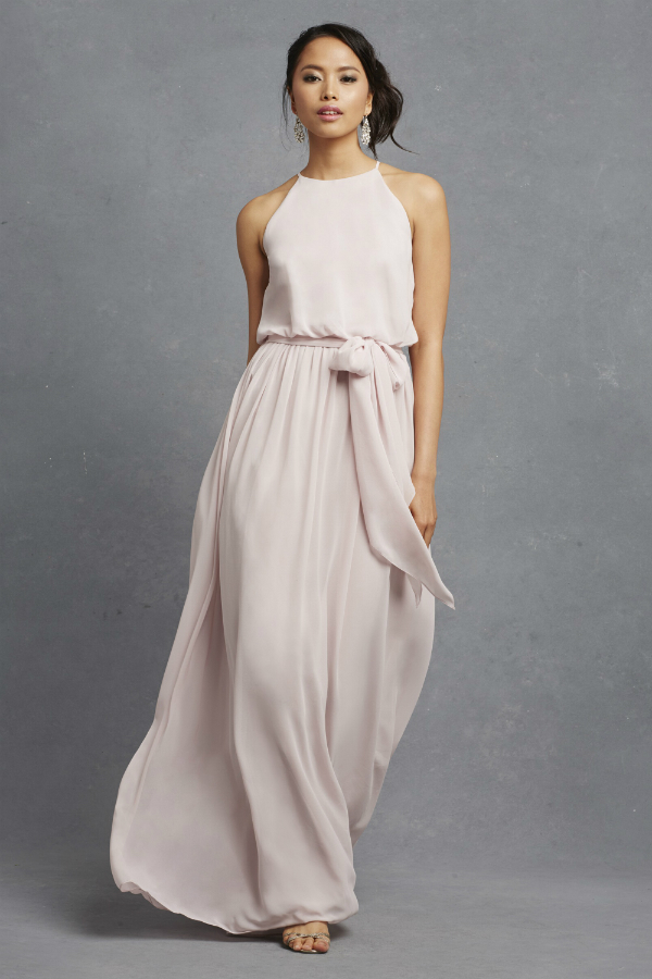 Modern flowy pale pink bridesmaid dress