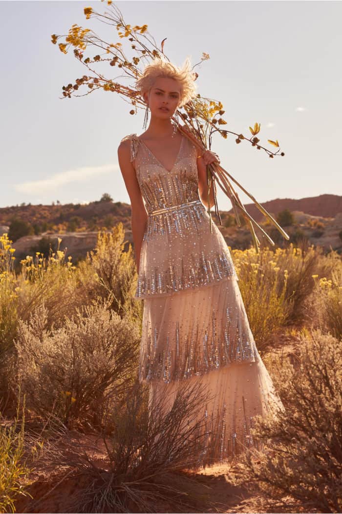 beaded tiered boho wedding dress from bhldn