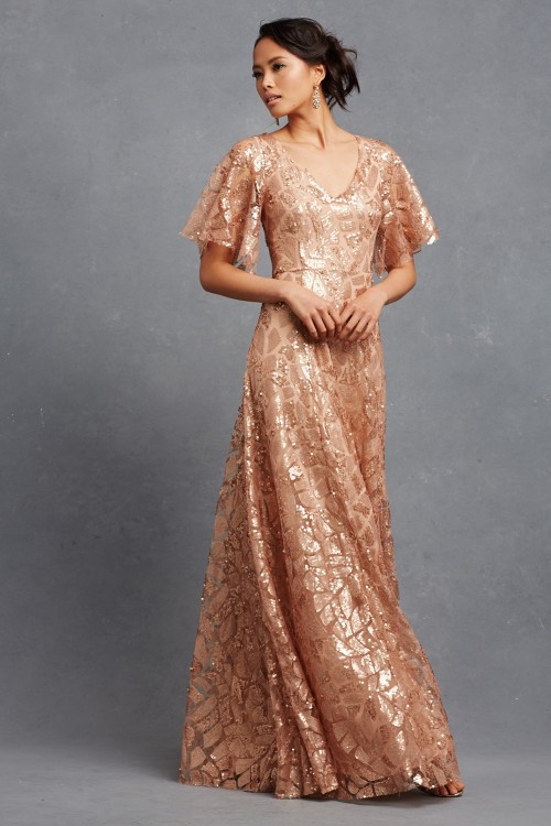 Rose gold sequin bridesmaid Dress | Camilla by Donna Morgan