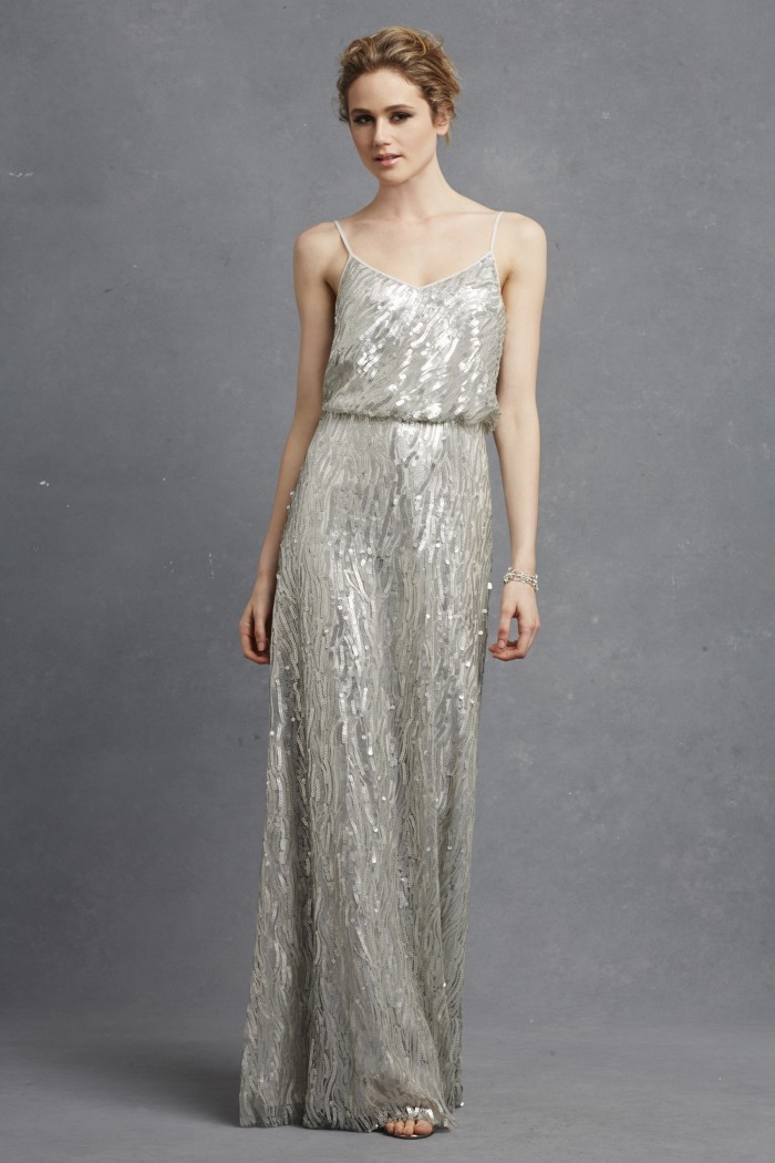 Silver sequin bridesmaid dress by Donna Morgan