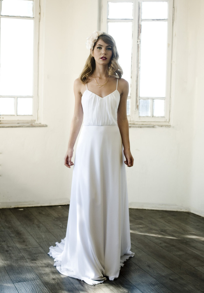 Simple beach wedding dress with spaghetti straps | Motil Fine Design