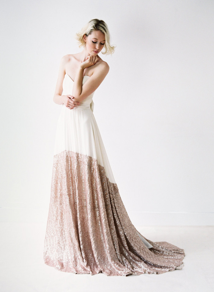Sequin dipped hem wedding dress by Truvelle
